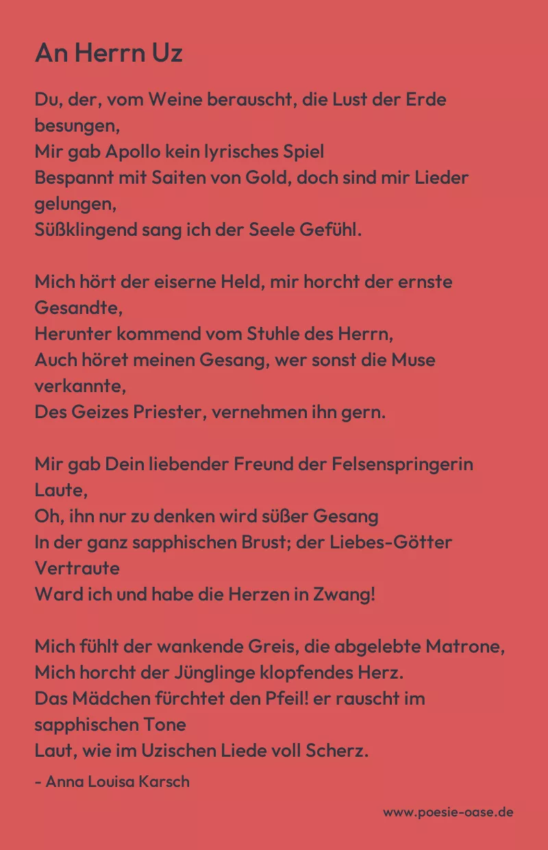 Gedicht: An Herrn Uz von Anna Louisa Karsch