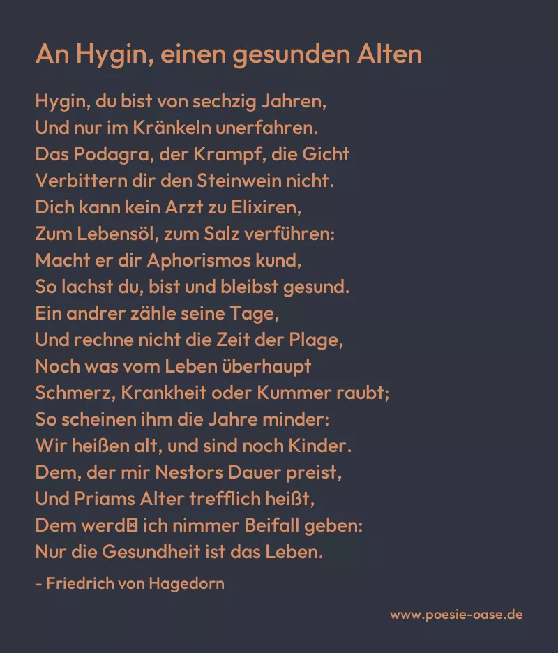 Gedicht: An Hygin, einen gesunden Alten von Friedrich von Hagedorn