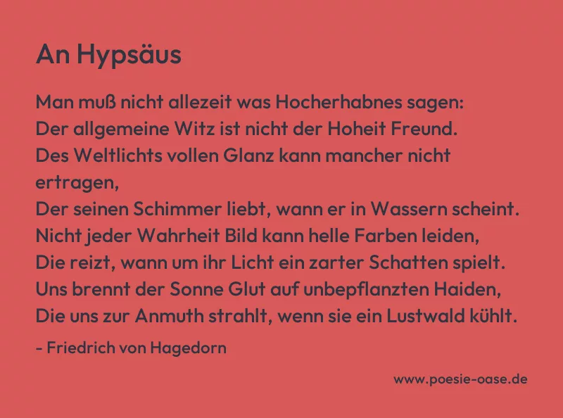 Gedicht: An Hypsäus von Friedrich von Hagedorn