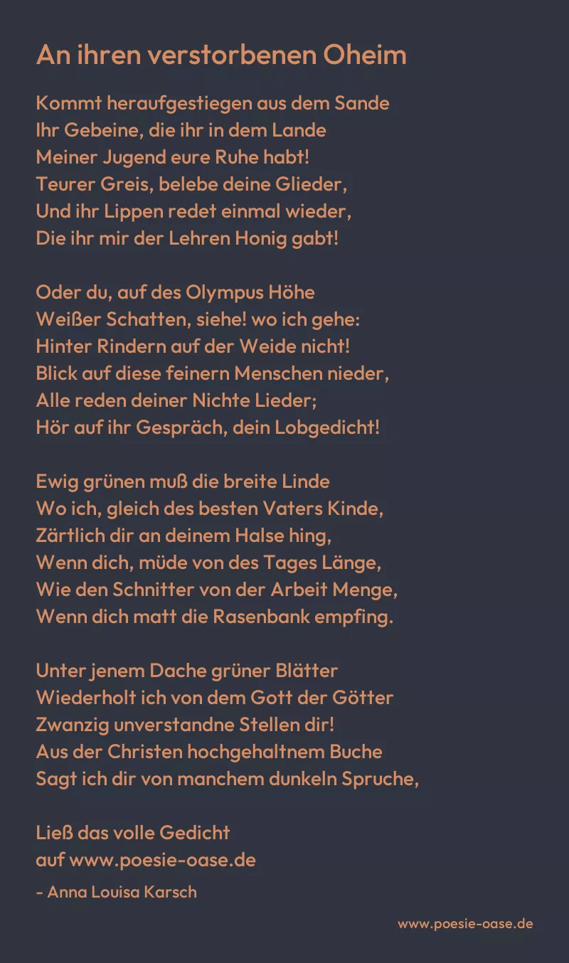 Gedicht: An ihren verstorbenen Oheim von Anna Louisa Karsch