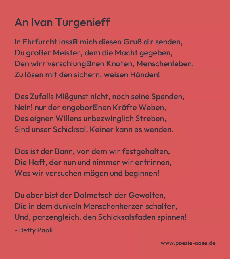Gedicht: An Ivan Turgenieff von Betty Paoli