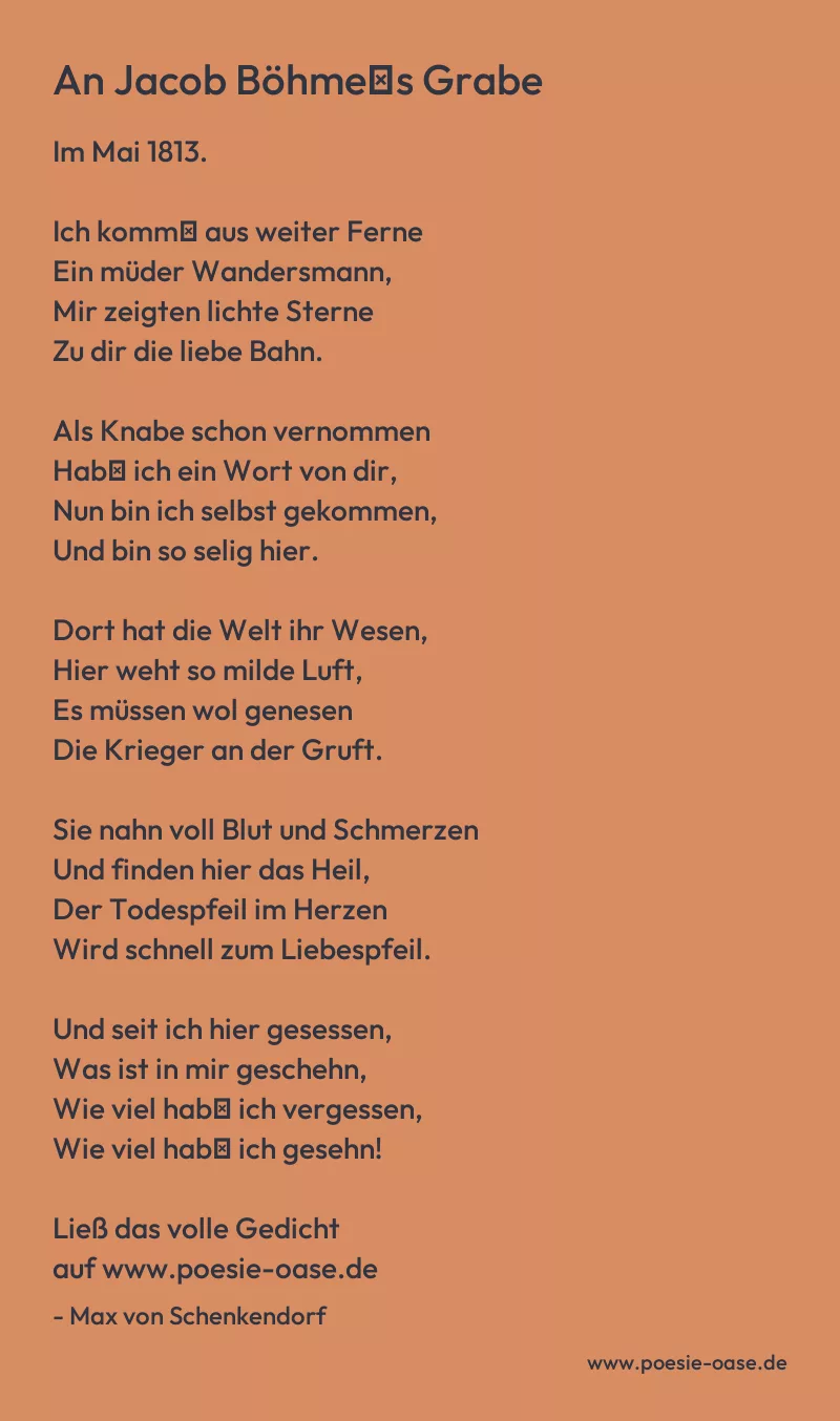 Gedicht: An Jacob Böhme′s Grabe von Max von Schenkendorf