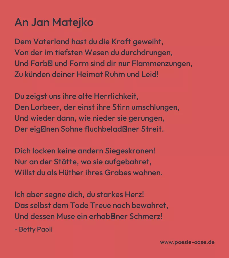 Gedicht: An Jan Matejko von Betty Paoli