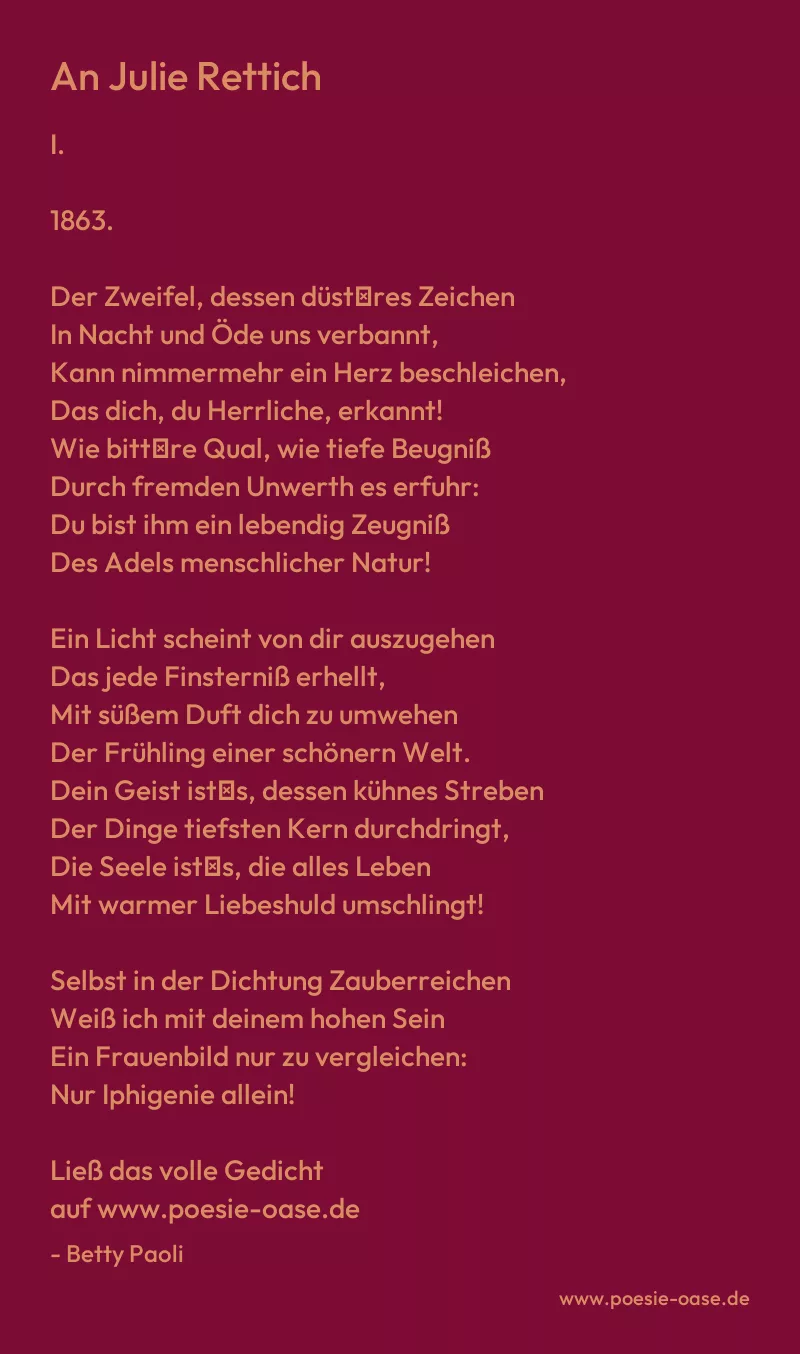 Gedicht: An Julie Rettich von Betty Paoli