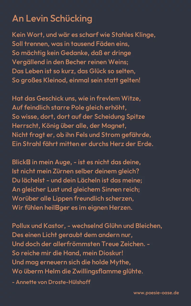 Gedicht: An Levin Schücking von Annette von Droste-Hülshoff