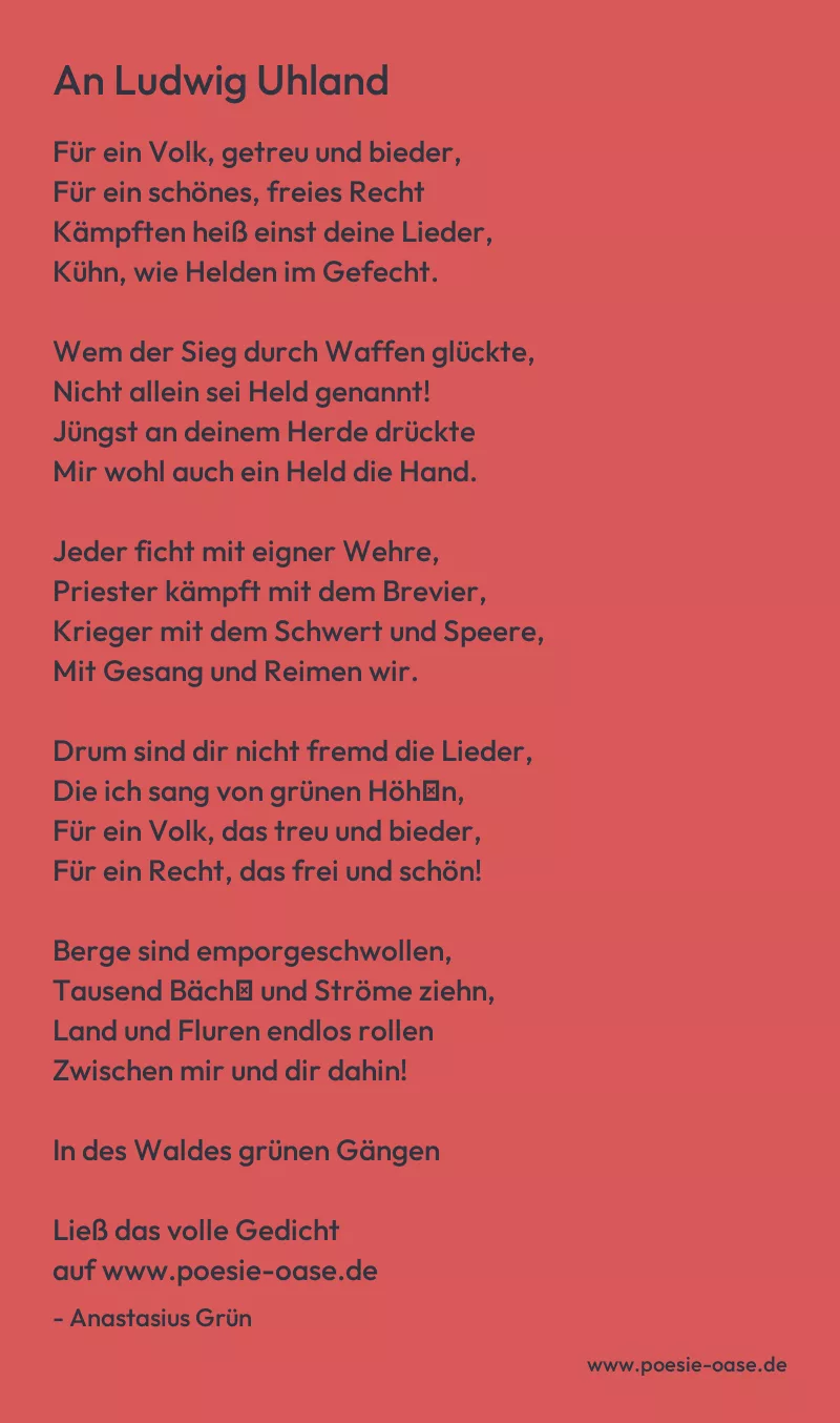 Gedicht: An Ludwig Uhland von Anastasius Grün