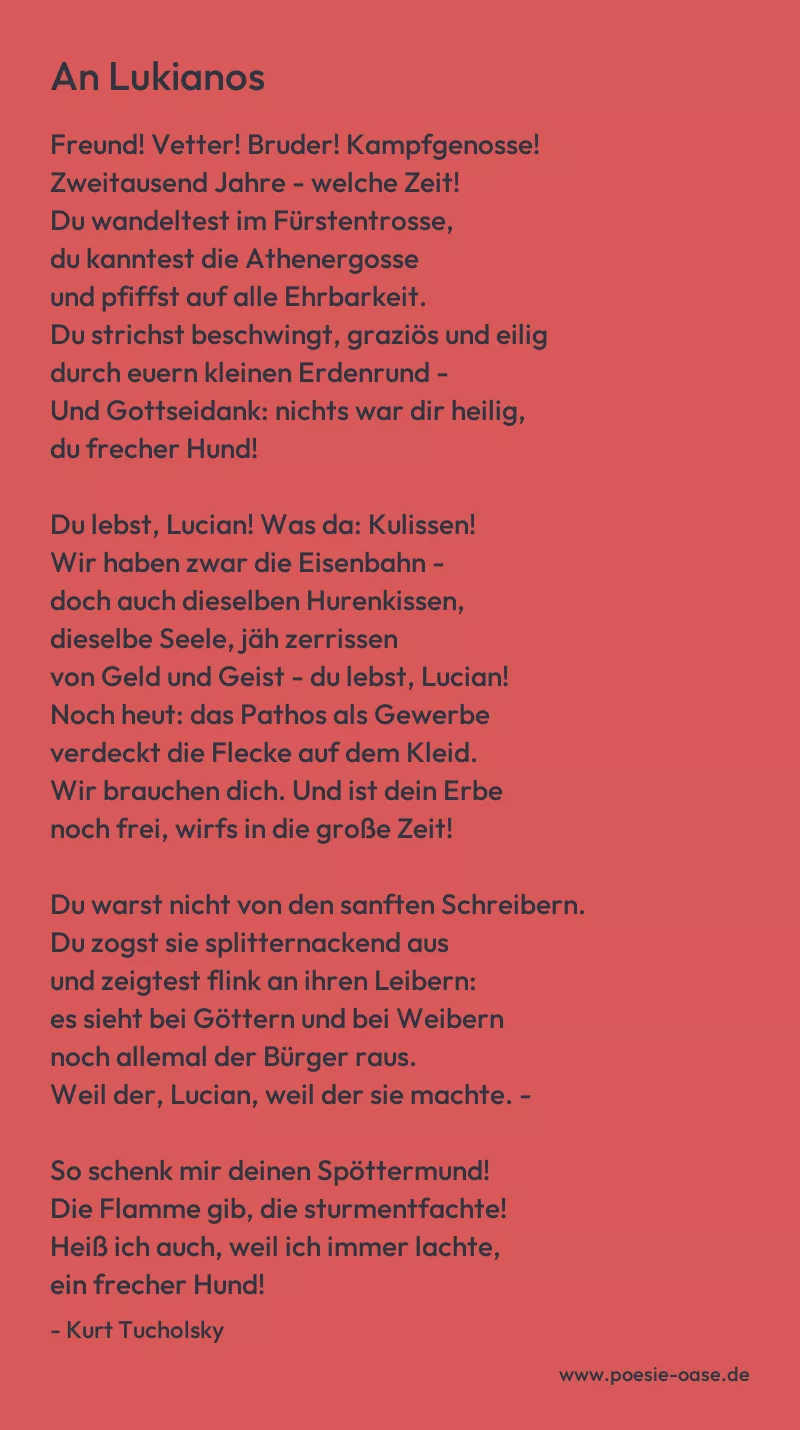 Gedicht: An Lukianos von Kurt Tucholsky