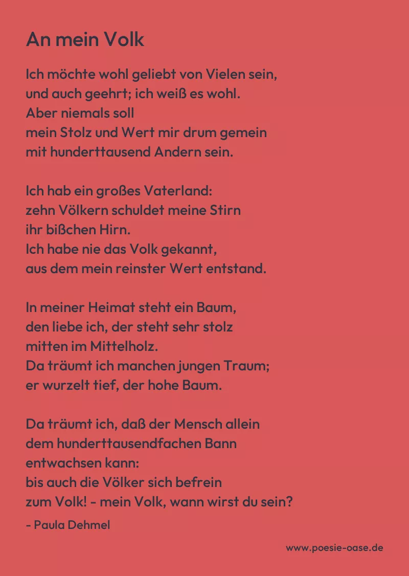 Gedicht: An mein Volk von Paula Dehmel