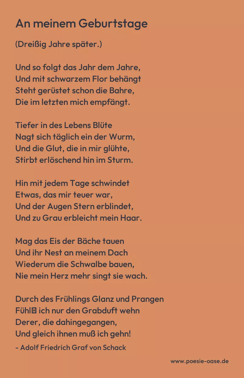 Gedicht: An meinem Geburtstage von Adolf Friedrich Graf von Schack