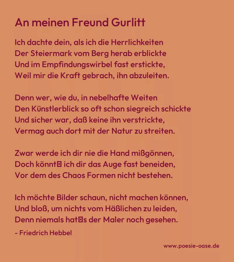 Gedicht: An meinen Freund Gurlitt von Friedrich Hebbel
