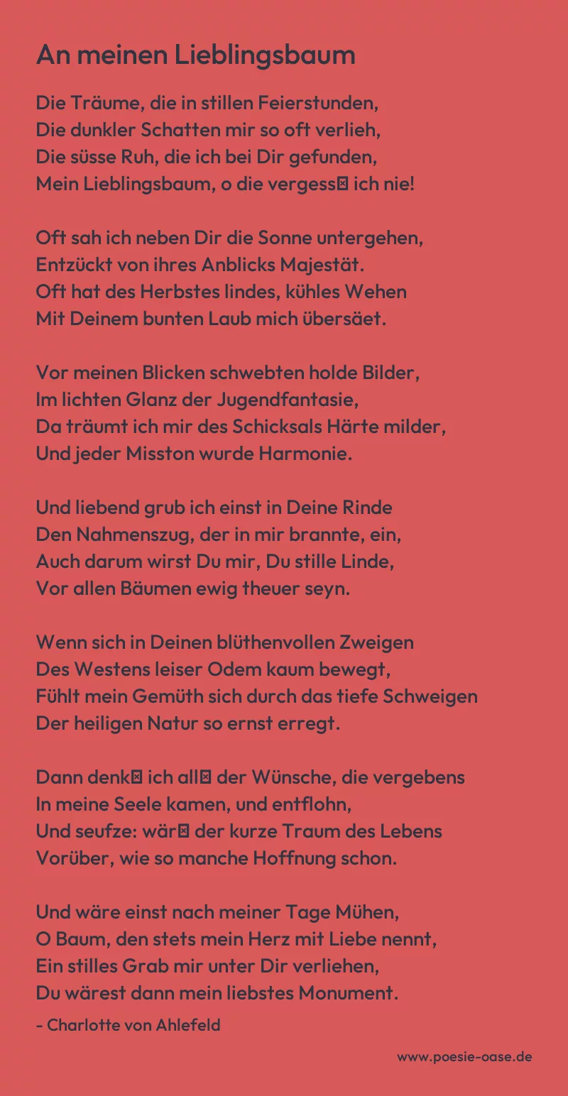 Gedicht: An meinen Lieblingsbaum von Charlotte von Ahlefeld
