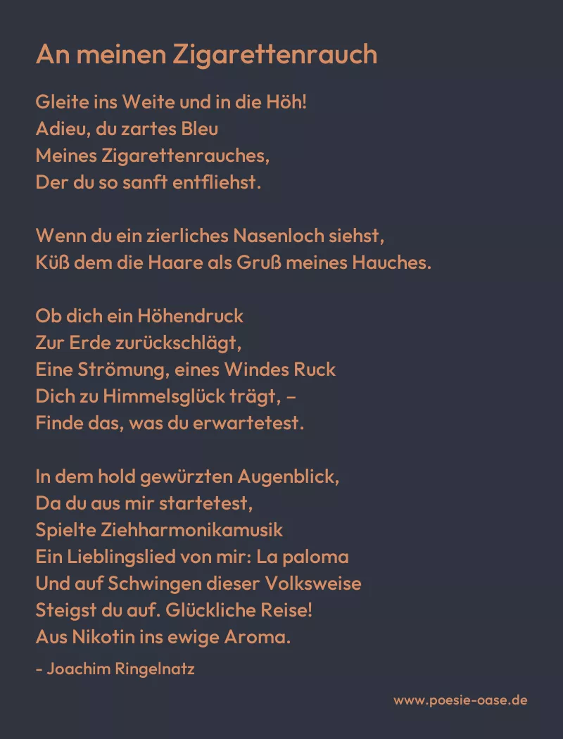 Gedicht: An meinen Zigarettenrauch von Joachim Ringelnatz