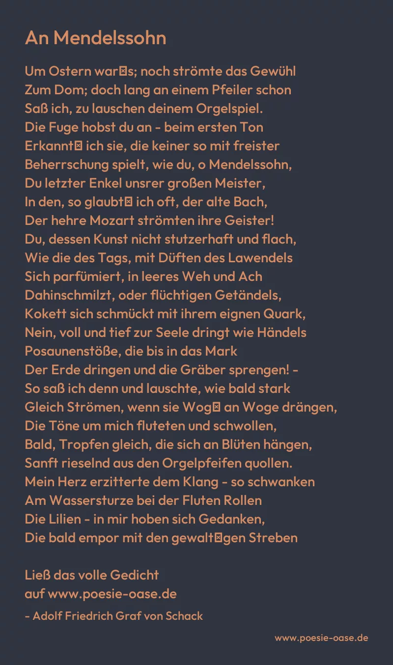 Gedicht: An Mendelssohn von Adolf Friedrich Graf von Schack