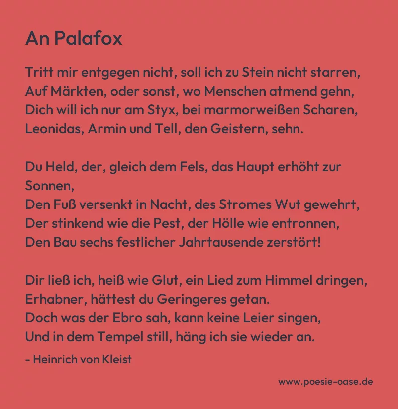 Gedicht: An Palafox von Heinrich von Kleist