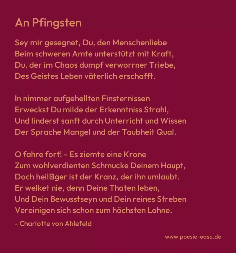 Gedicht: An Pfingsten von Charlotte von Ahlefeld