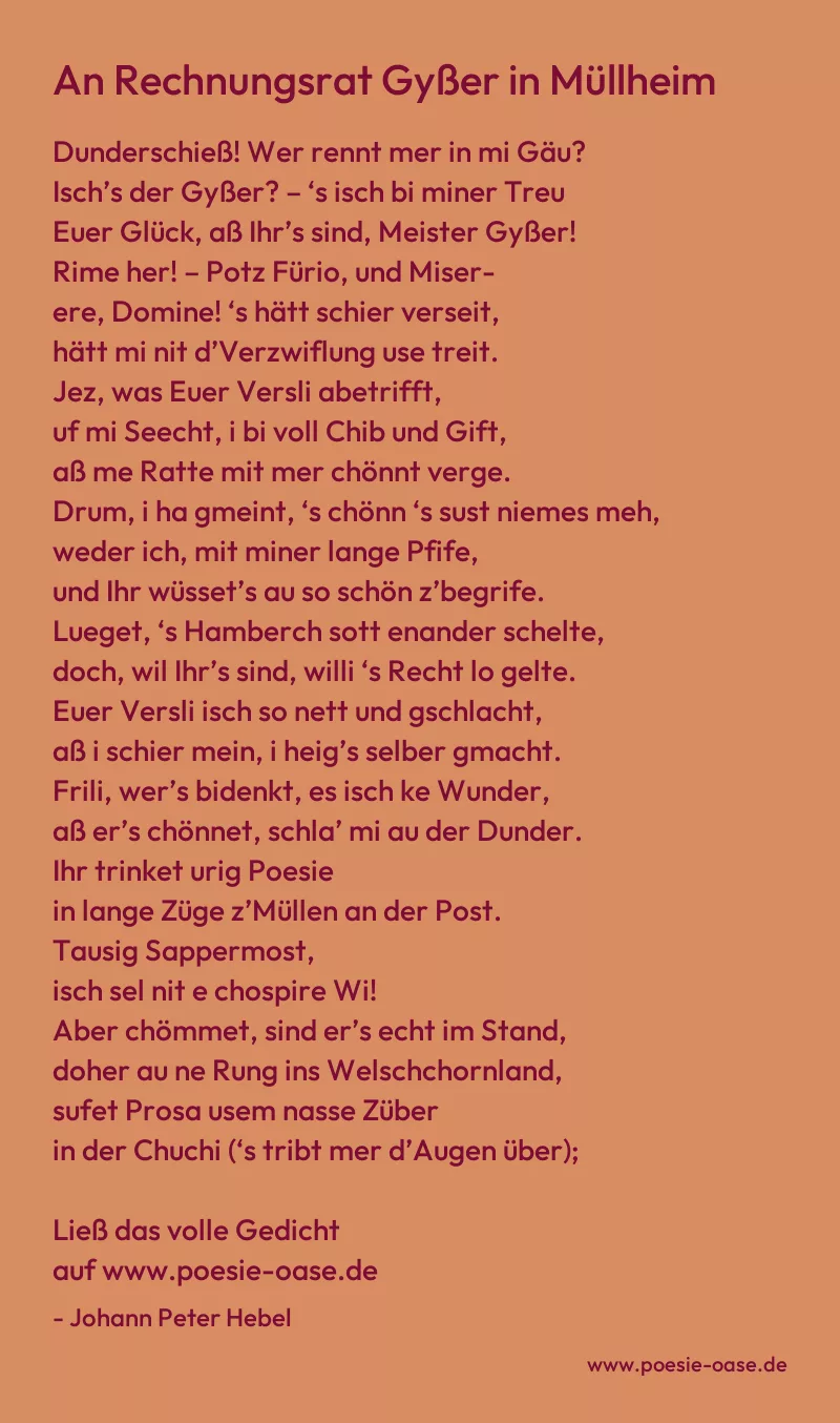 Gedicht: An Rechnungsrat Gyßer in Müllheim von Johann Peter Hebel