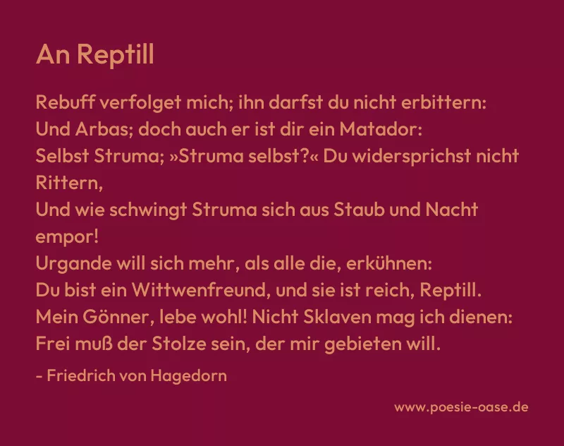 Gedicht: An Reptill von Friedrich von Hagedorn