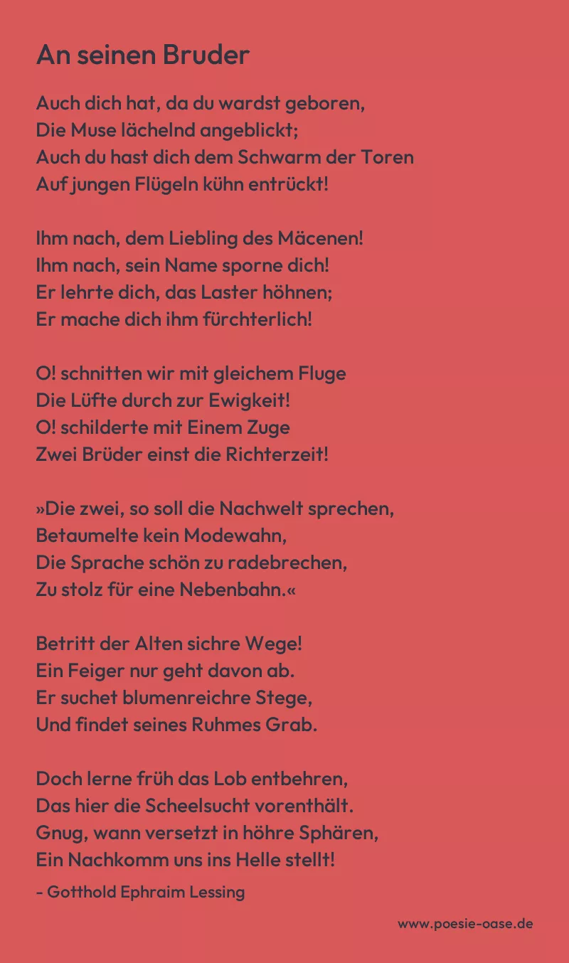 Gedicht: An seinen Bruder von Gotthold Ephraim Lessing