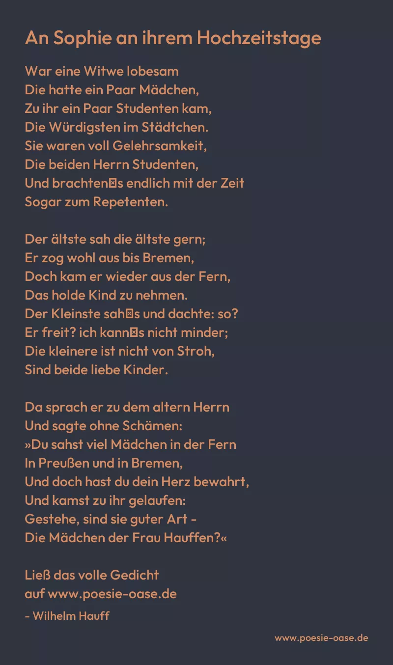 Gedicht: An Sophie an ihrem Hochzeitstage von Wilhelm Hauff