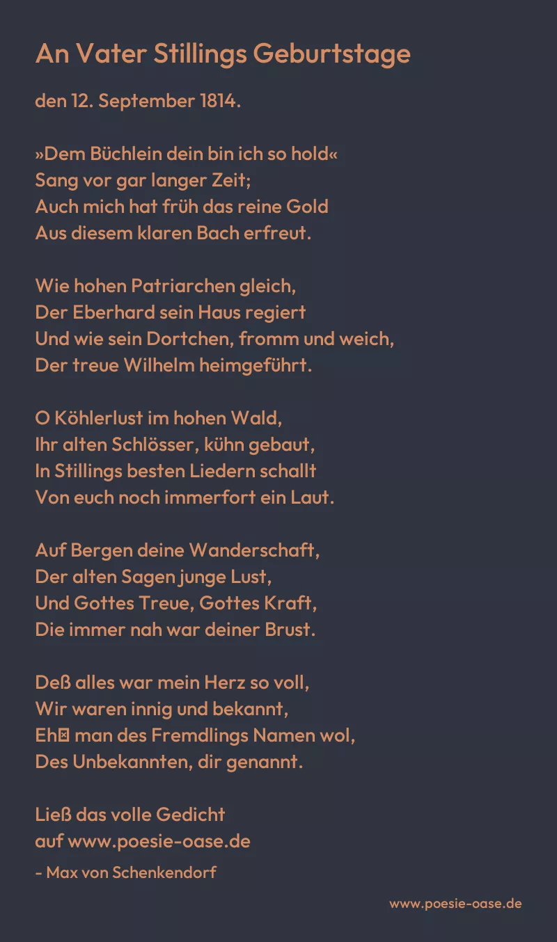 Gedicht: An Vater Stillings Geburtstage von Max von Schenkendorf