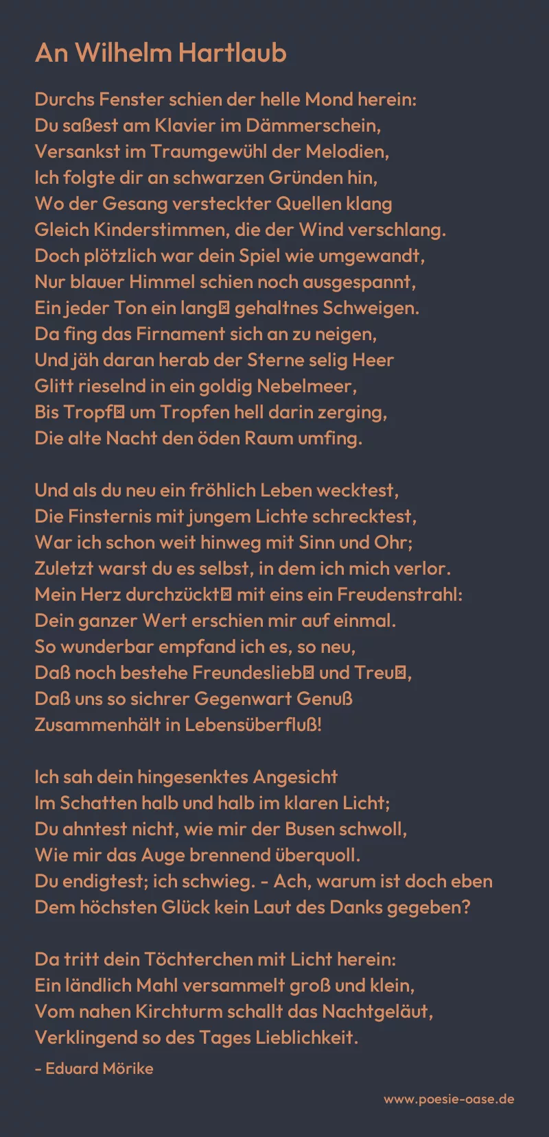 Gedicht: An Wilhelm Hartlaub von Eduard Mörike