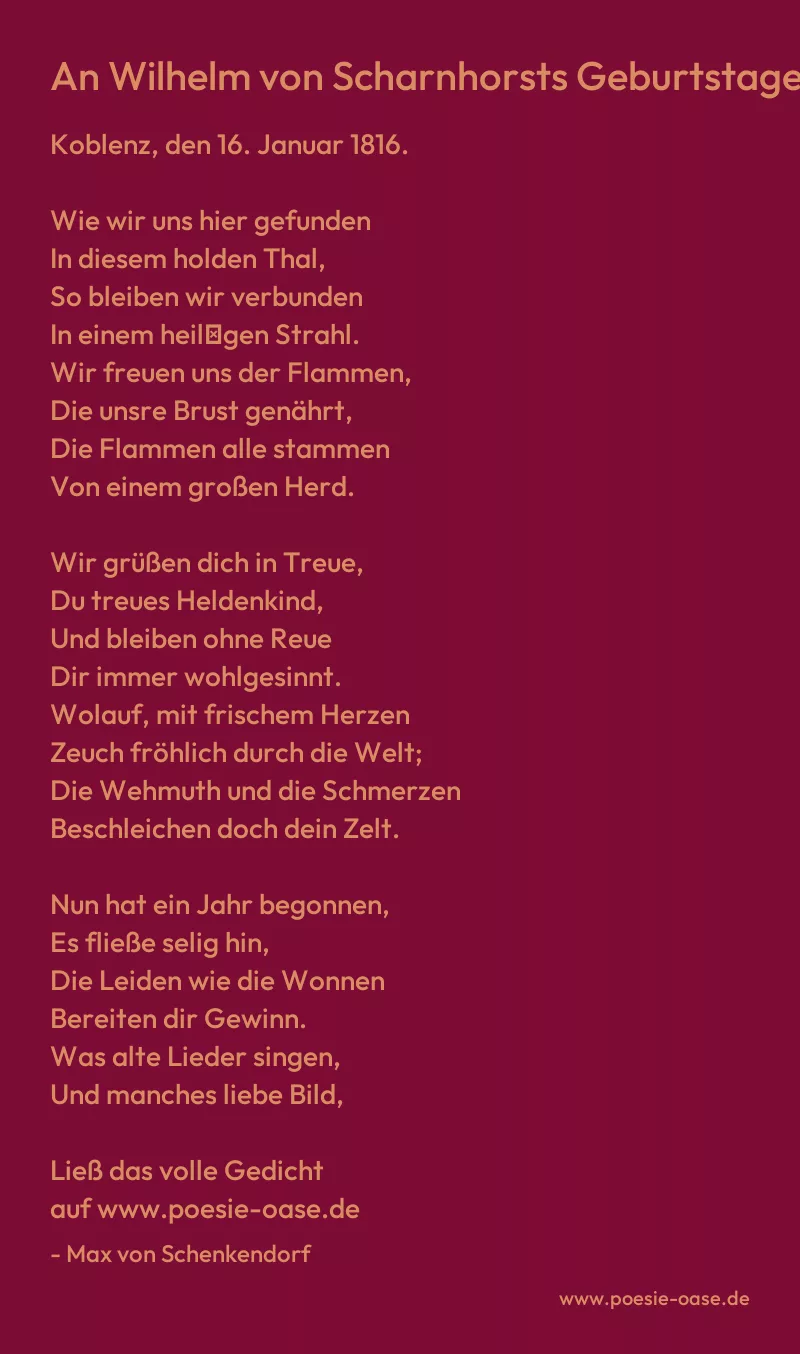 Gedicht: An Wilhelm von Scharnhorsts Geburtstage von Max von Schenkendorf
