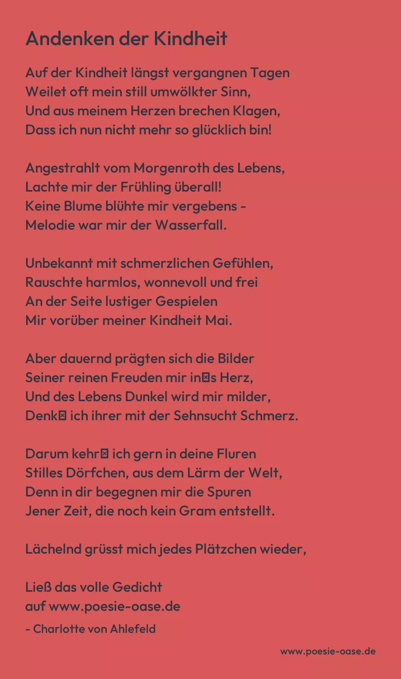 Gedicht: Andenken der Kindheit von Charlotte von Ahlefeld