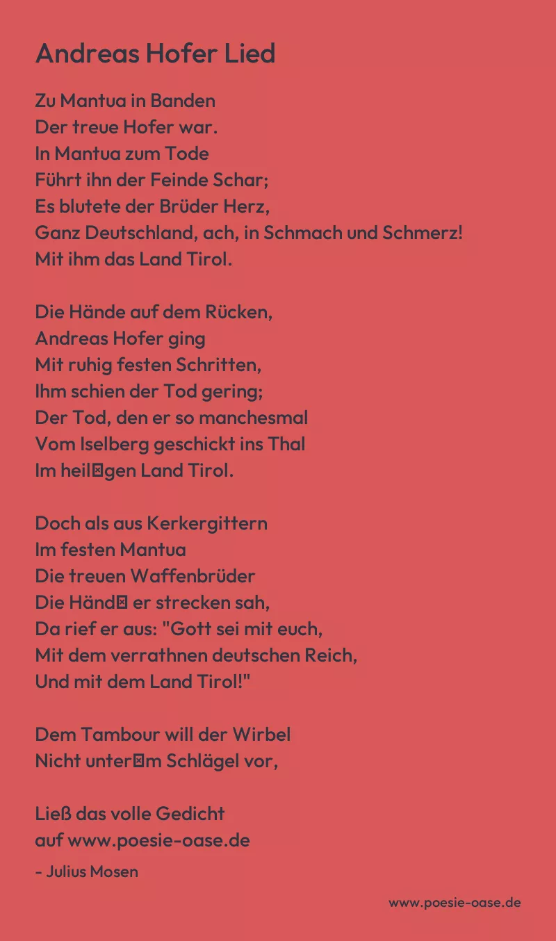 Gedicht: Andreas Hofer Lied von Julius Mosen