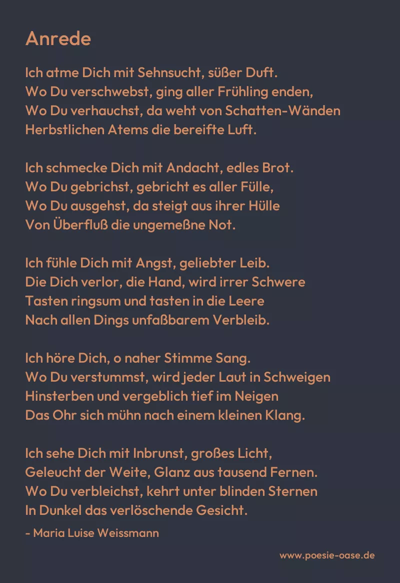 Gedicht: Anrede von Maria Luise Weissmann