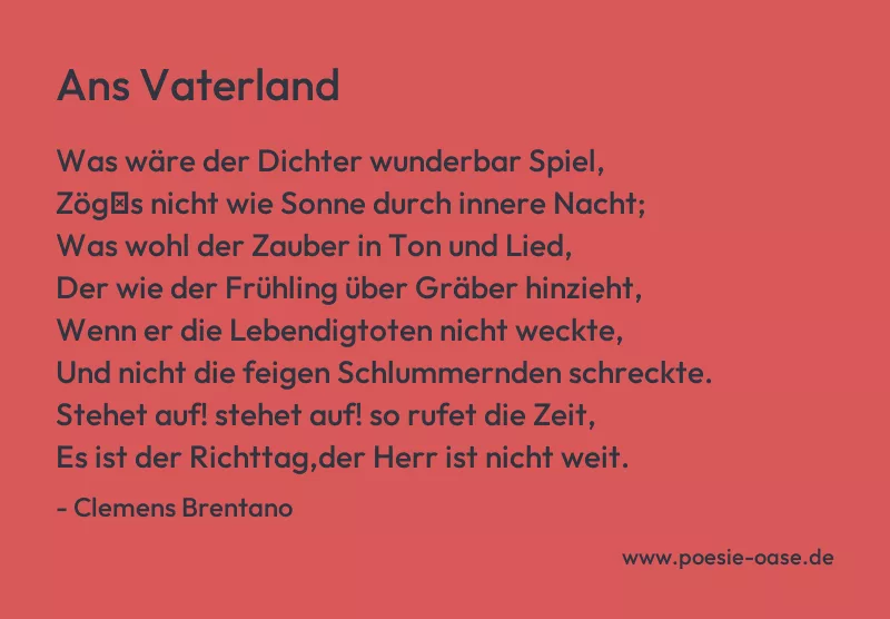 Gedicht: Ans Vaterland von Clemens Brentano