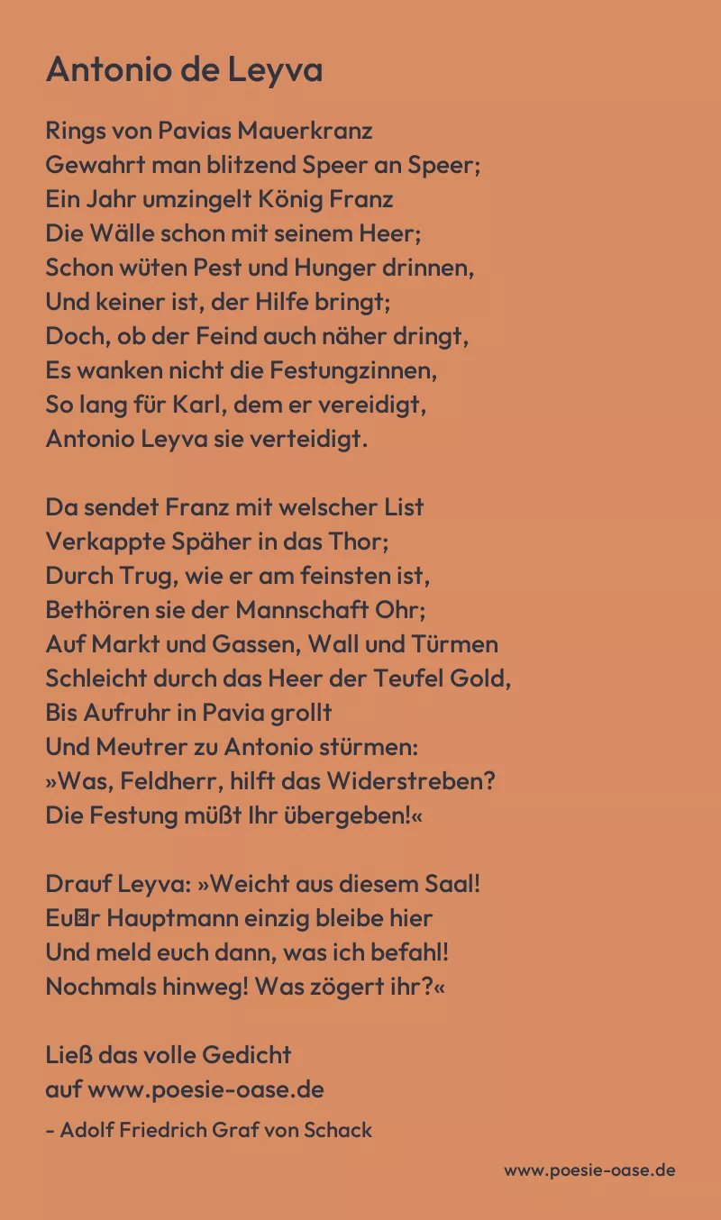Gedicht: Antonio de Leyva von Adolf Friedrich Graf von Schack