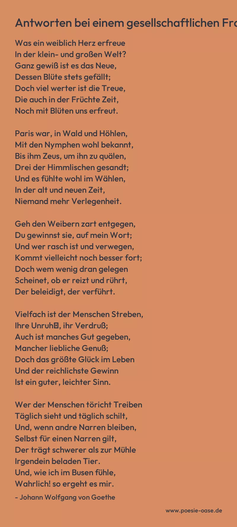 Gedicht: Antworten bei einem gesellschaftlichen Fragespiel von Johann Wolfgang von Goethe