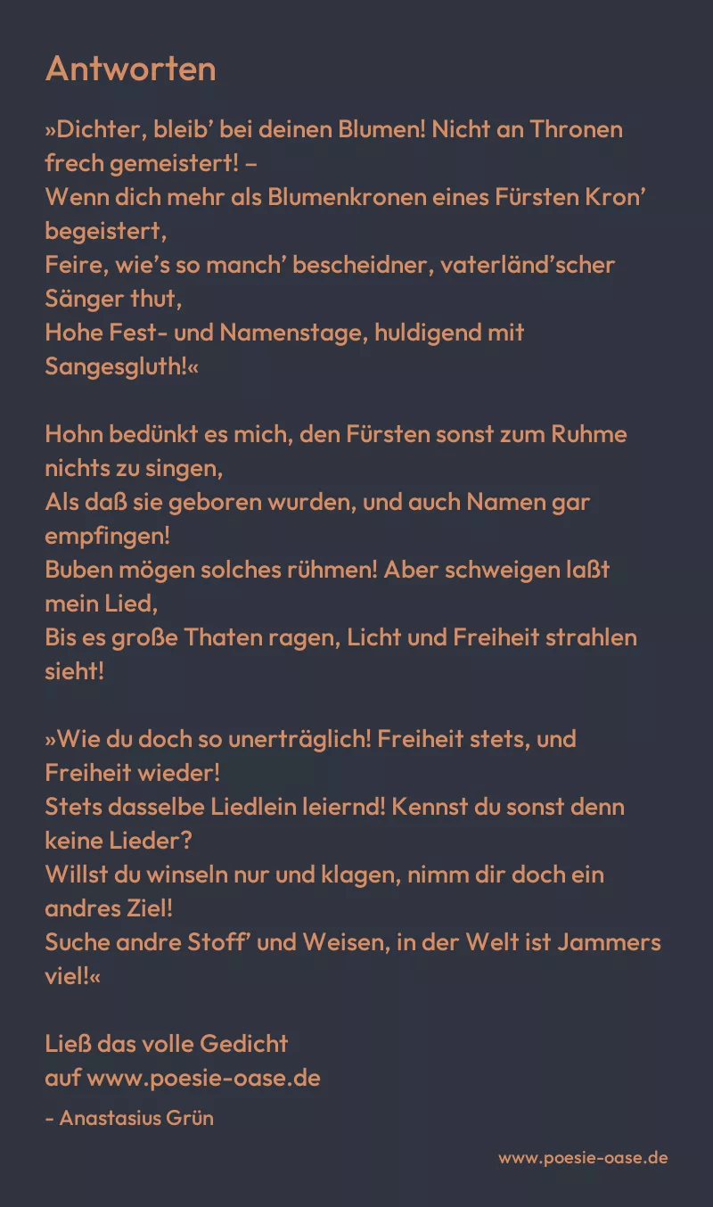 Gedicht: Antworten von Anastasius Grün