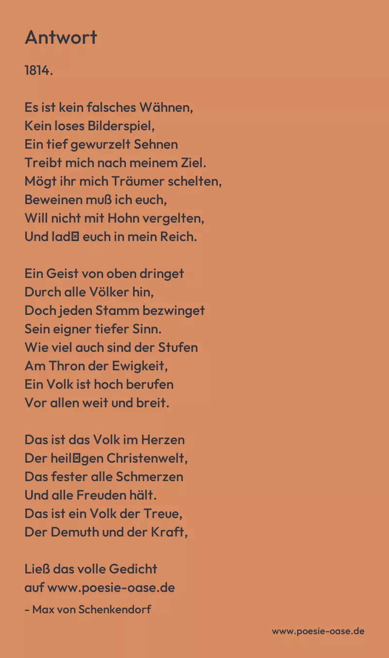 Gedicht: Antwort von Max von Schenkendorf