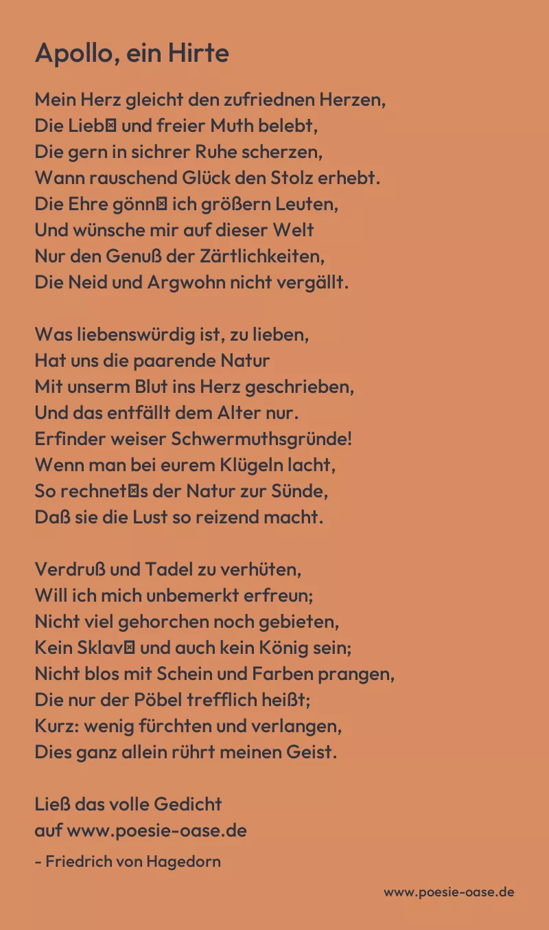 Gedicht: Apollo, ein Hirte von Friedrich von Hagedorn