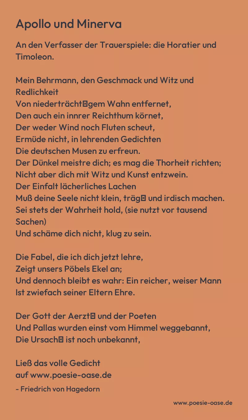 Gedicht: Apollo und Minerva von Friedrich von Hagedorn