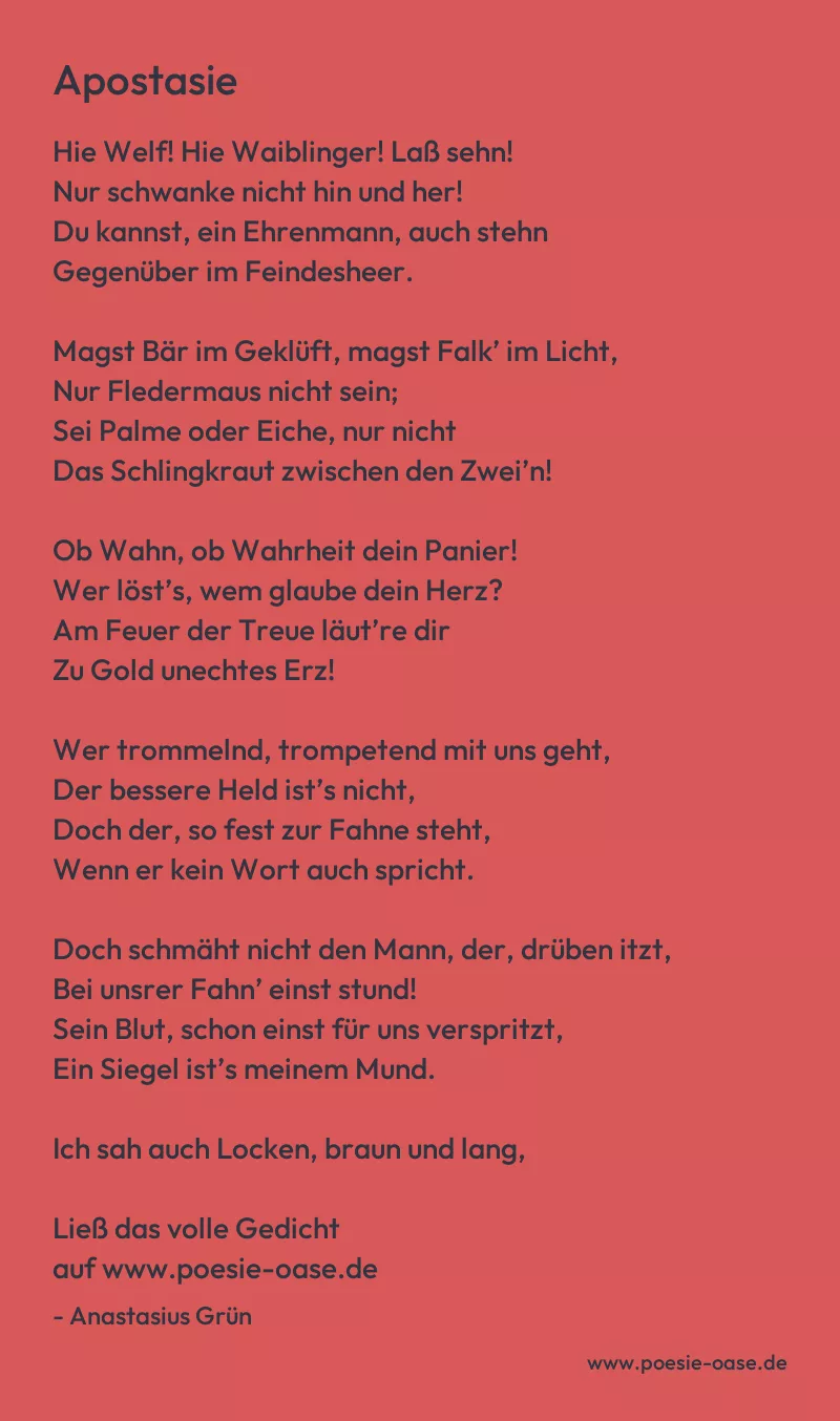 Gedicht: Apostasie von Anastasius Grün