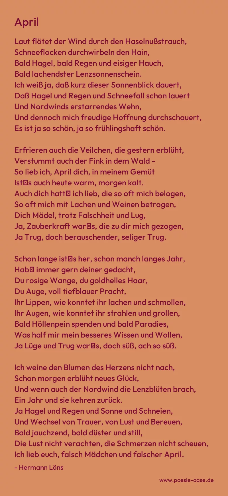 Gedicht: April von Hermann Löns