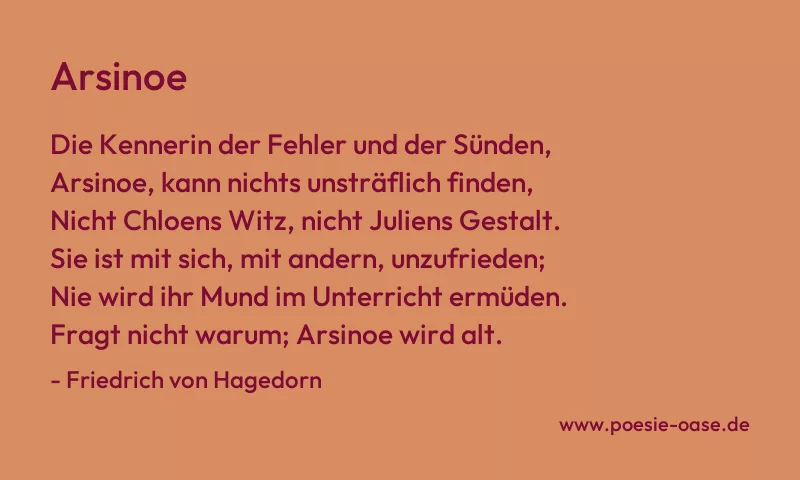 Gedicht: Arsinoe von Friedrich von Hagedorn