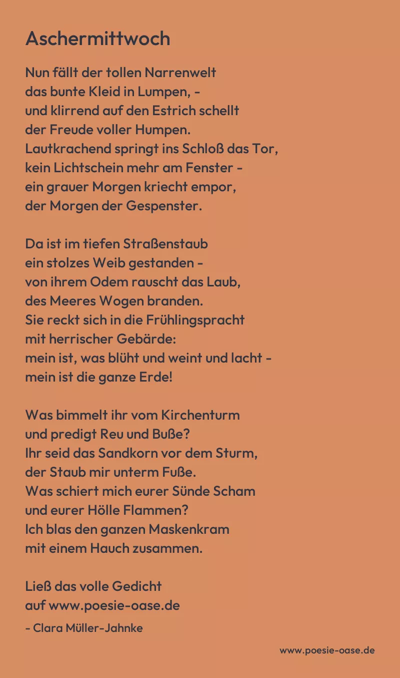Gedicht: Aschermittwoch von Clara Müller-Jahnke