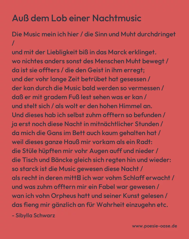 Gedicht: Auß dem Lob einer Nachtmusic von Sibylla Schwarz