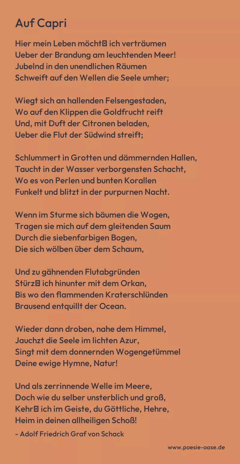 Gedicht: Auf Capri von Adolf Friedrich Graf von Schack