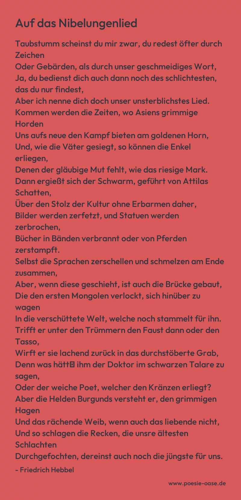 Gedicht: Auf das Nibelungenlied von Friedrich Hebbel