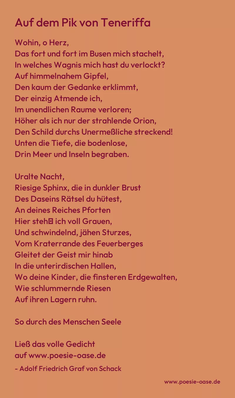 Gedicht: Auf dem Pik von Teneriffa von Adolf Friedrich Graf von Schack