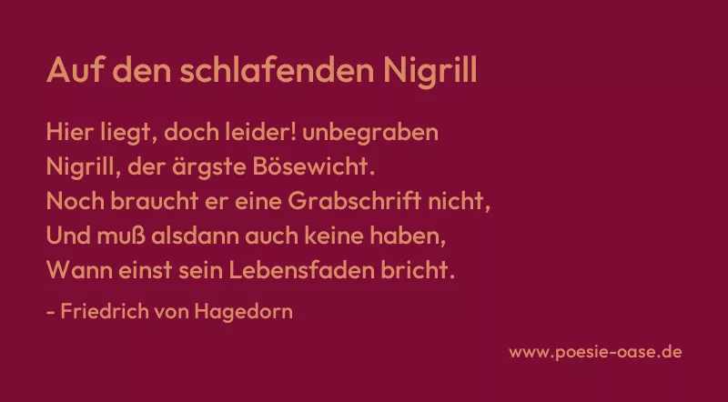 Gedicht: Auf den schlafenden Nigrill von Friedrich von Hagedorn