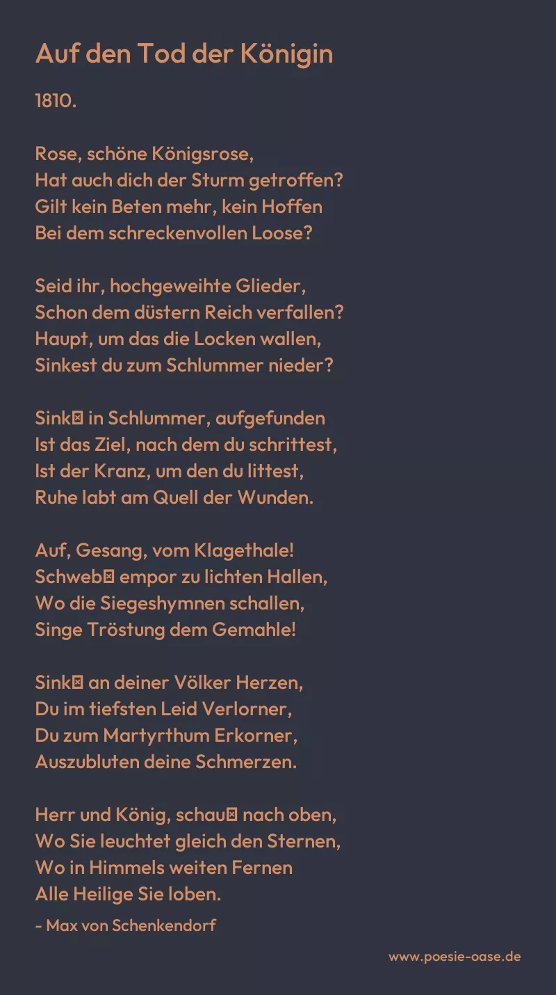 Gedicht: Auf den Tod der Königin von Max von Schenkendorf