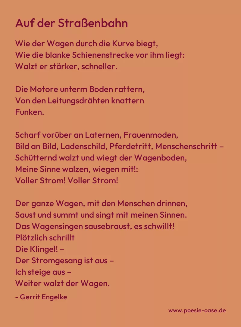Gedicht: Auf der Straßenbahn von Gerrit Engelke