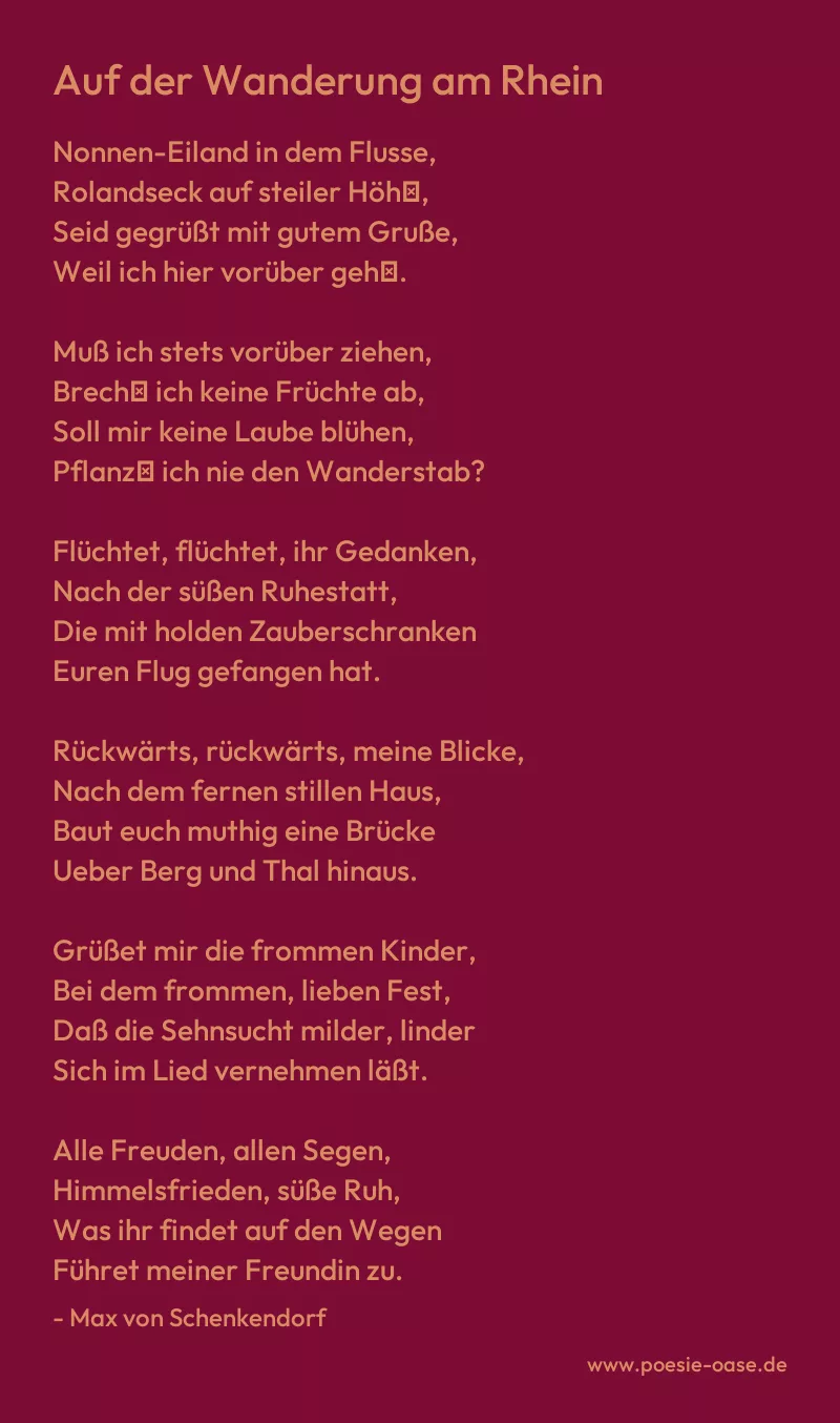 Gedicht: Auf der Wanderung am Rhein von Max von Schenkendorf