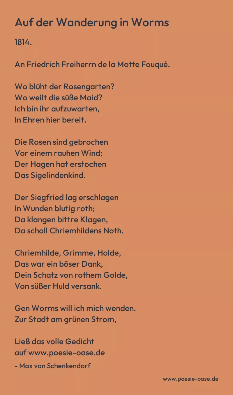 Gedicht: Auf der Wanderung in Worms von Max von Schenkendorf