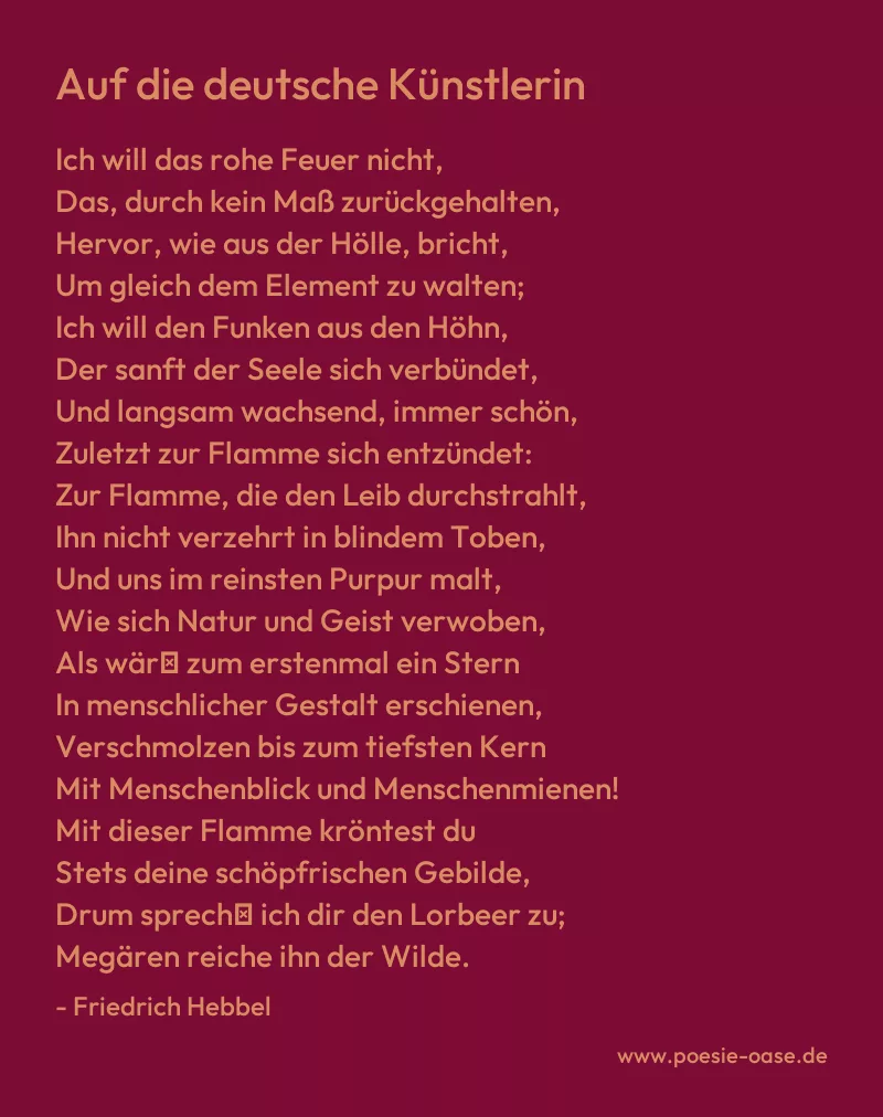 Gedicht: Auf die deutsche Künstlerin von Friedrich Hebbel
